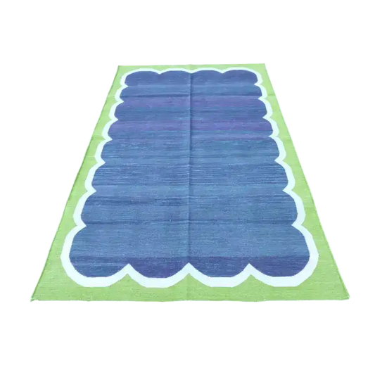 Vegetable Dyed Indian Dhurrie Cotton Rug - Blue/Green