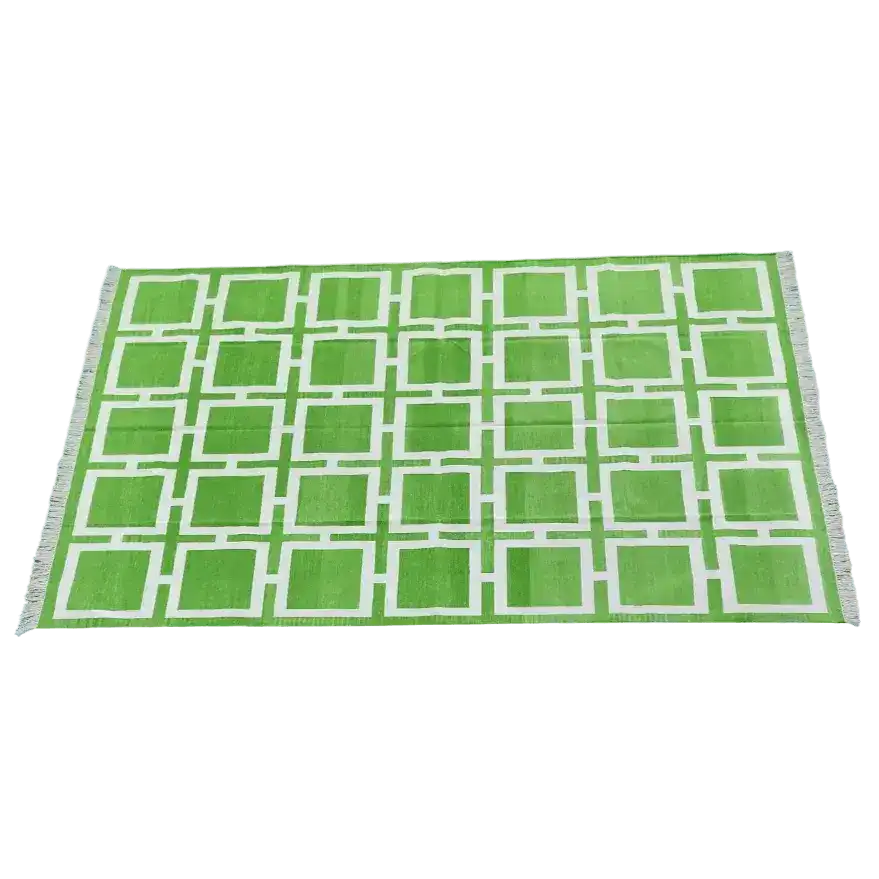 Vegetable Dyed Indian Dhurrie Cotton Rug - Green Medina Square