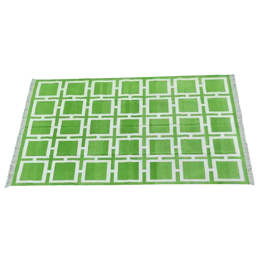 Vegetable Dyed Indian Dhurrie Cotton Rug - Green Medina Square