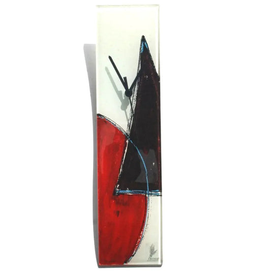 Wall Clock Glass Red-White-Black