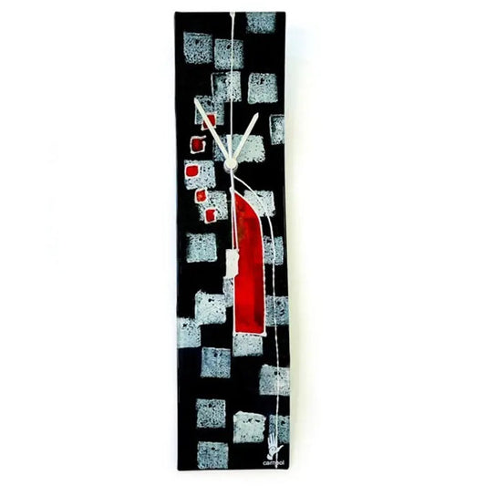 Wall Clock Glass Geo Black-White-Red