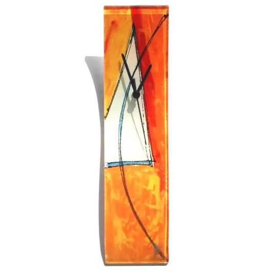 Wall Clock Glass Geo Orange