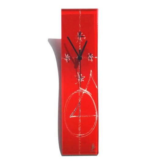 Wall Clock Glass Geo Red