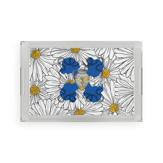 White Daisy Ladies in Blue Acrylic Serving Tray - MAIA HOMES