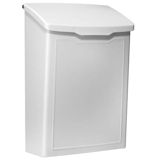 Wall Mount Mailbox Small Roof Lifts Open Galvanized Steel, White
