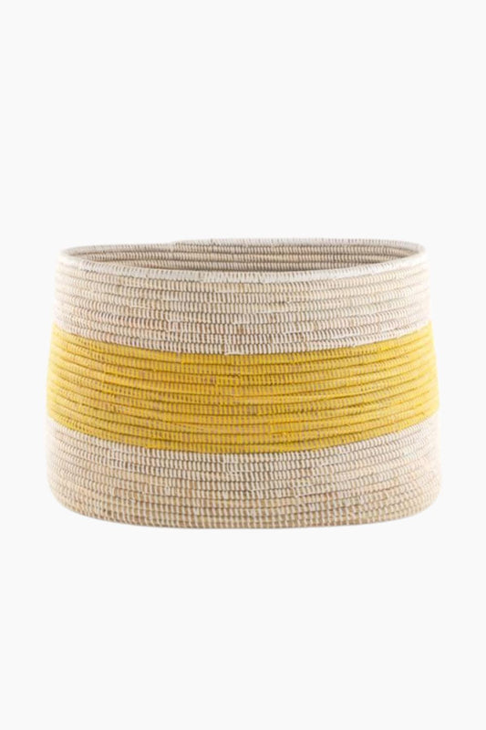 Yellow and White Knitting Basket